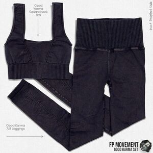 FP MOVEMENT GOOD KARMA SET: SQUARE NECK BRA + 7/8 HR LEGGINGS IN WASHED BLACK